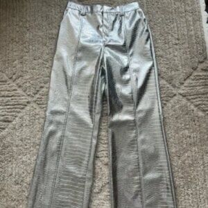 NWOT Avec Les Filles Silver Metallic Croc-Embossed Pants